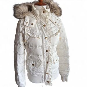 Juicy Couture White Fur-Trimmed Puffer Jacket